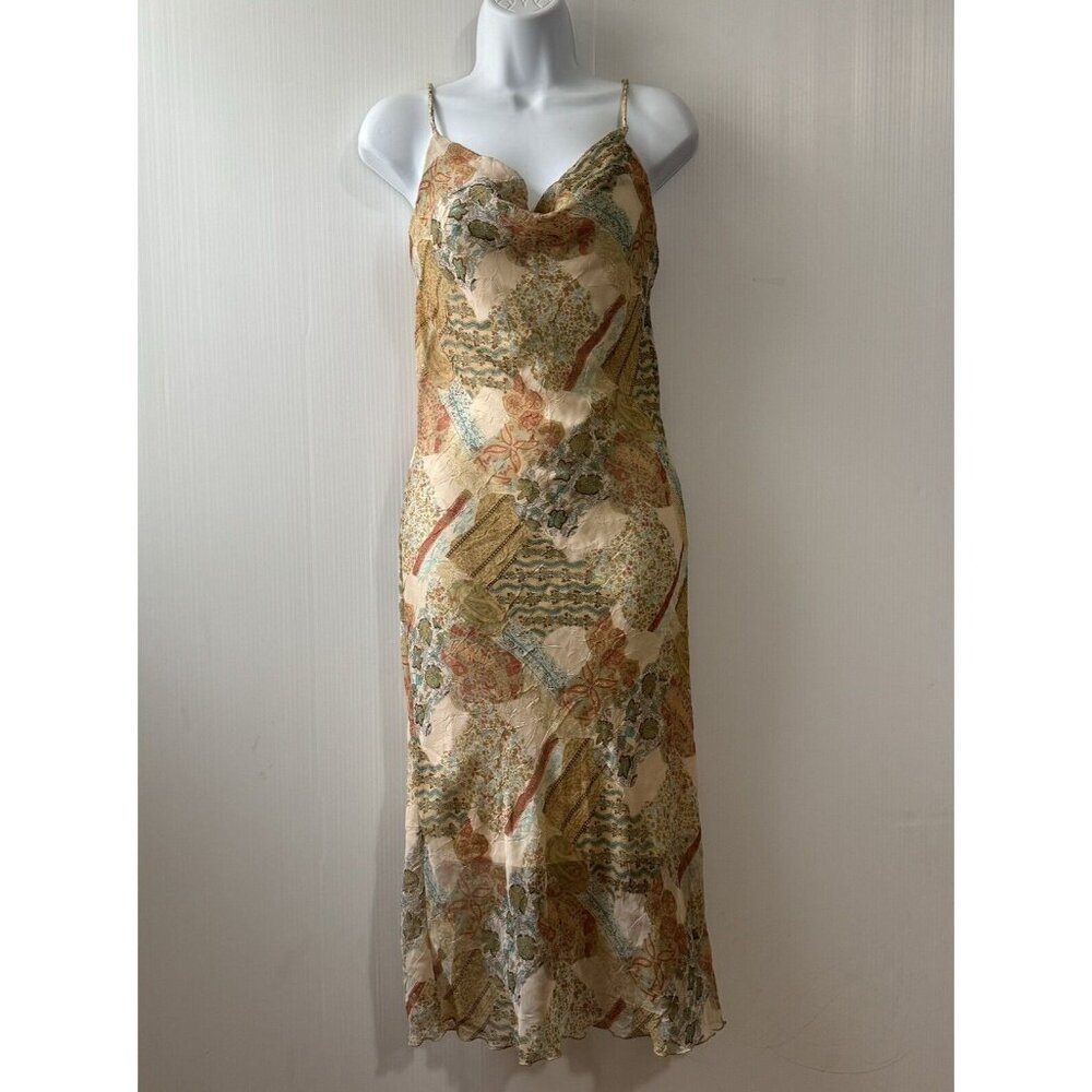 Vintage Scarf Print Patchwork Dress Spaghetti Strap Midi Hem Sz Small Edge U.S.A